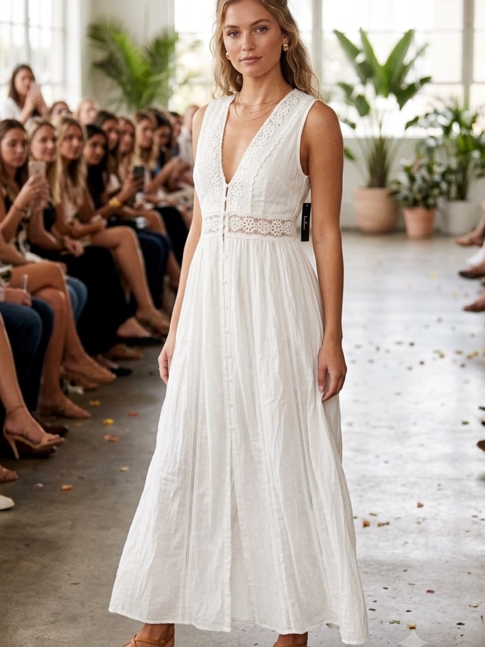 Lulu's White Lace-Trim Maxi Dress